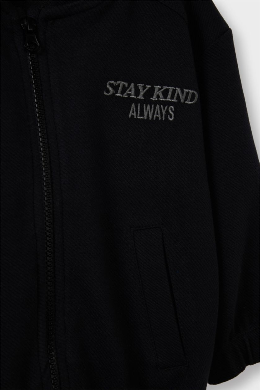 Erkek Bebek Antrasit Baskılı Hakim Yaka Fermuarlı Hırka Erkek Bebek