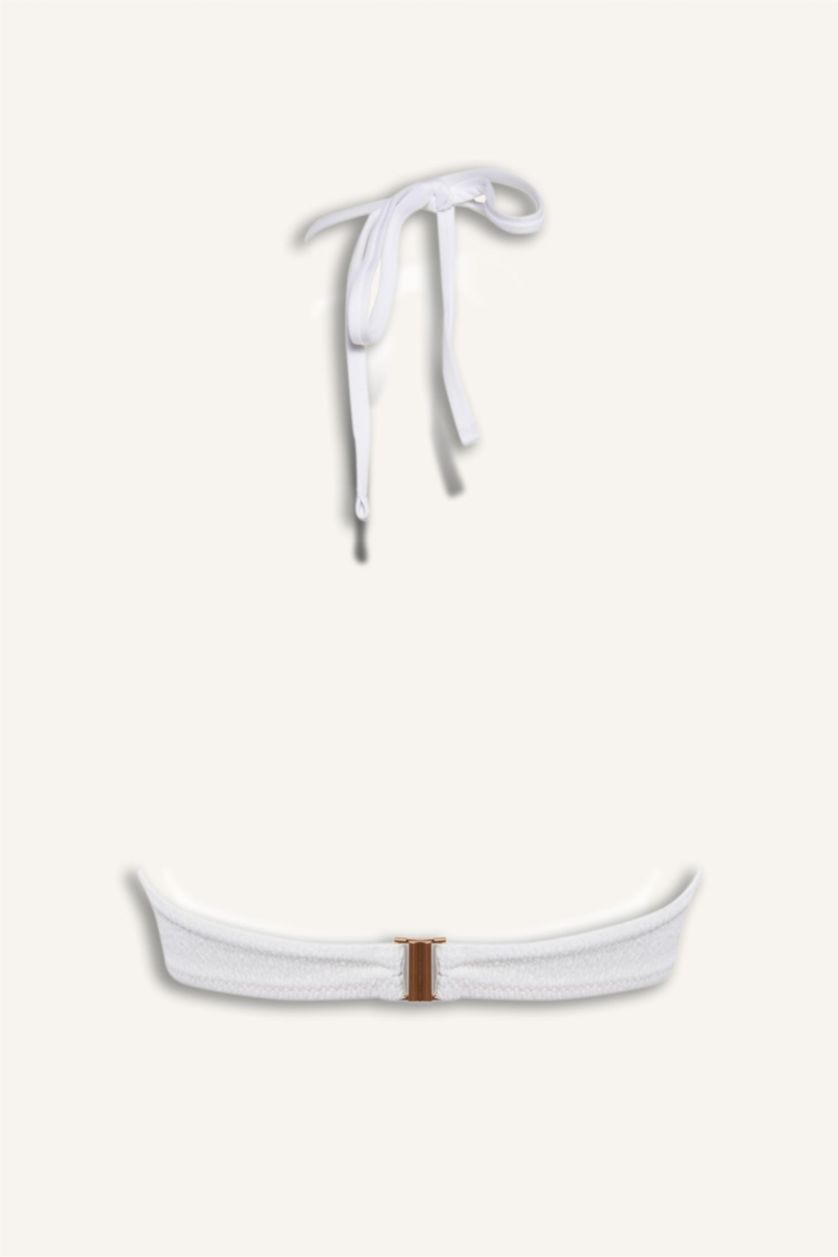 Woman White Regular Fit Crinkle Fabric Bikini Top