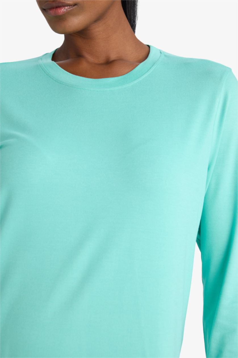 Kadın Açık Yeşil Standart Fıt Uzun Kollu Tişört