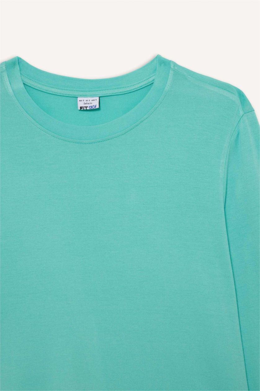 Kadın Açık Yeşil Standart Fıt Uzun Kollu Tişört