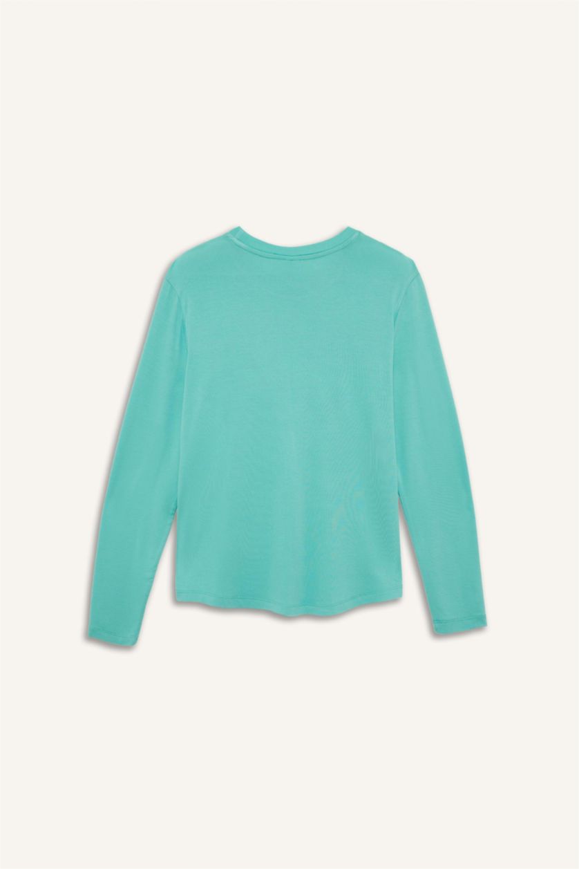 Kadın Açık Yeşil Standart Fıt Uzun Kollu Tişört