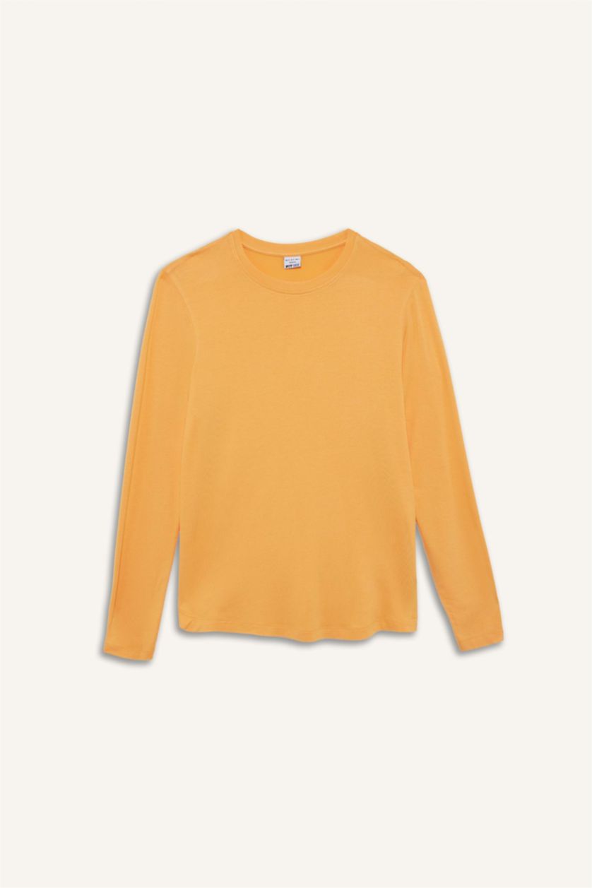 Kadın Açık Turuncu Standart Fit Bisiklet Yaka Sporcu Uzun Kollu Tişört