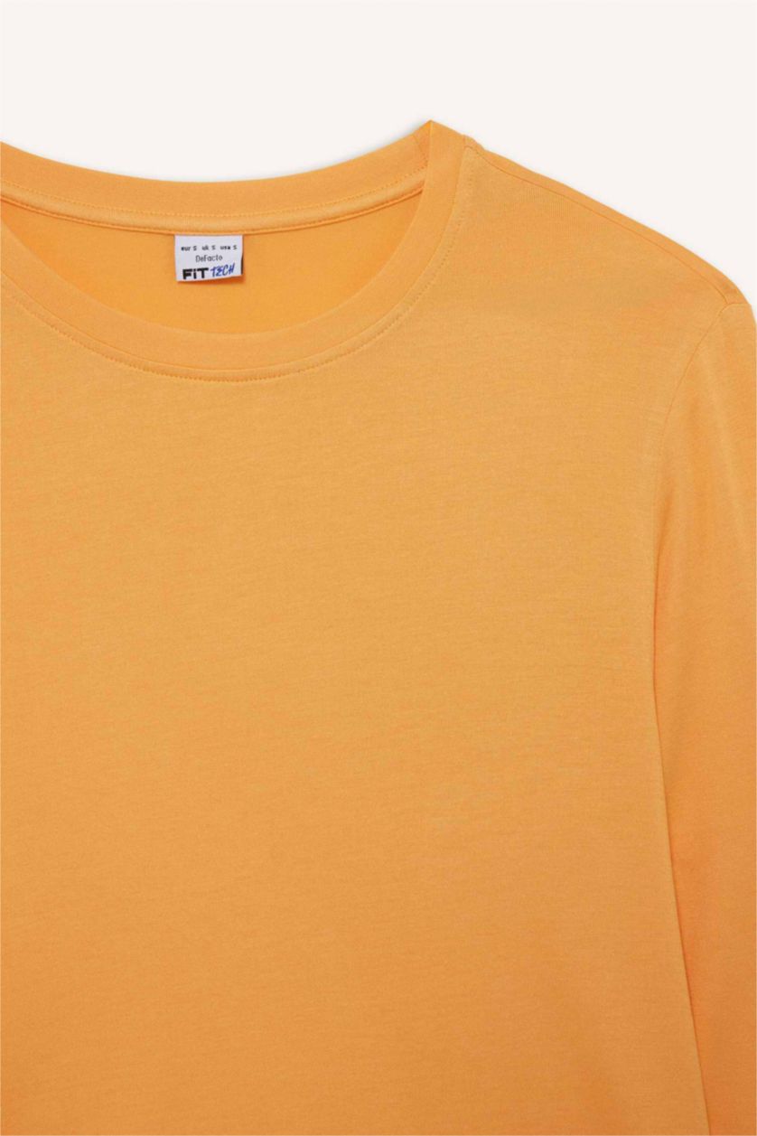 Kadın Açık Turuncu Standart Fit Bisiklet Yaka Sporcu Uzun Kollu Tişört