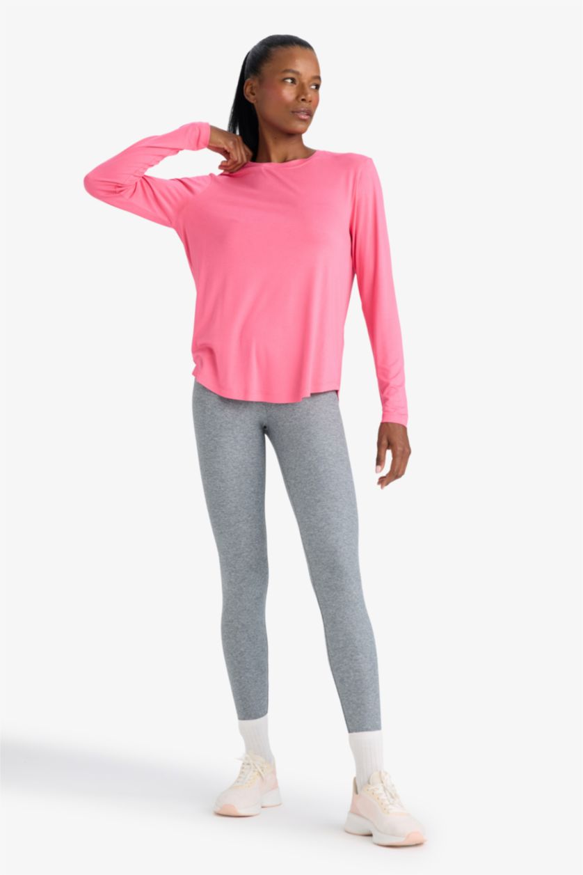 Kadın Pembe Standart Fıt Uzun Kollu Tişört