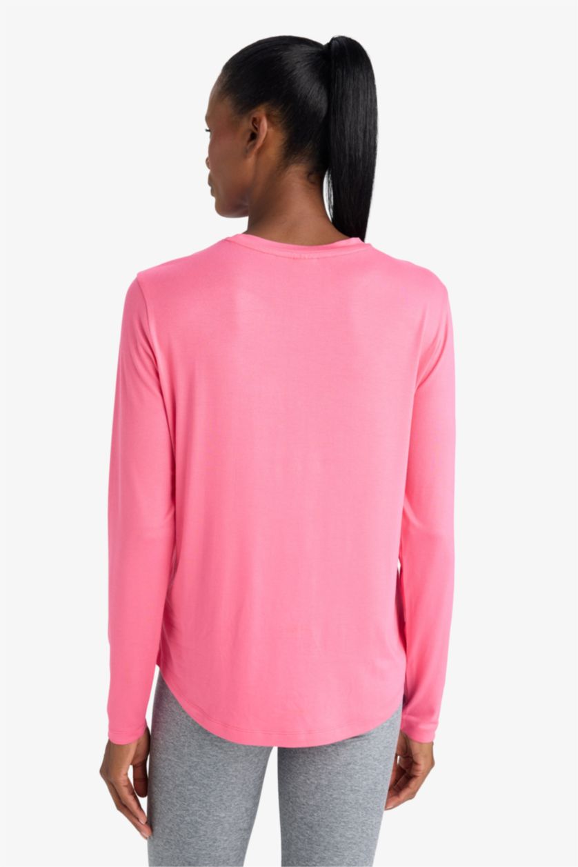 Kadın Pembe Standart Fıt Uzun Kollu Tişört