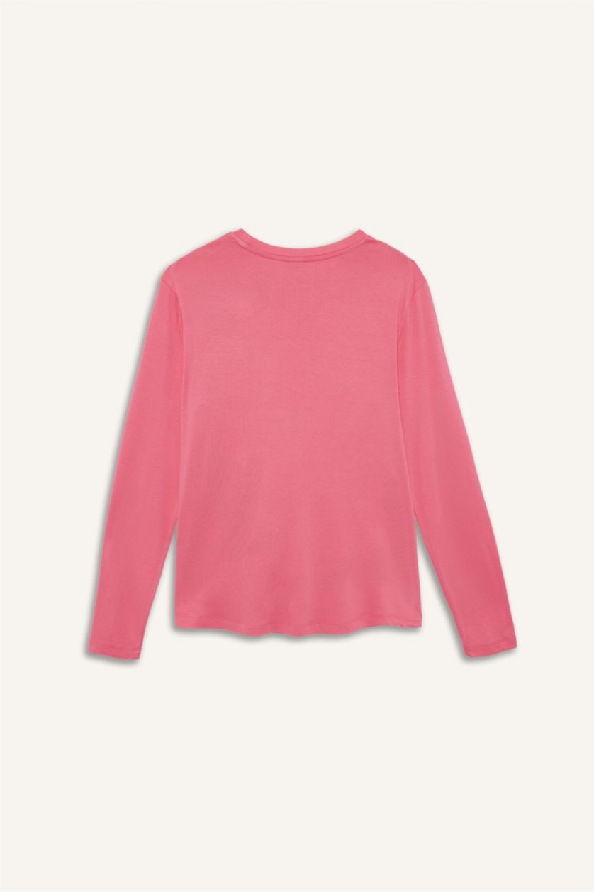 Kadın Pembe Standart Fıt Uzun Kollu Tişört