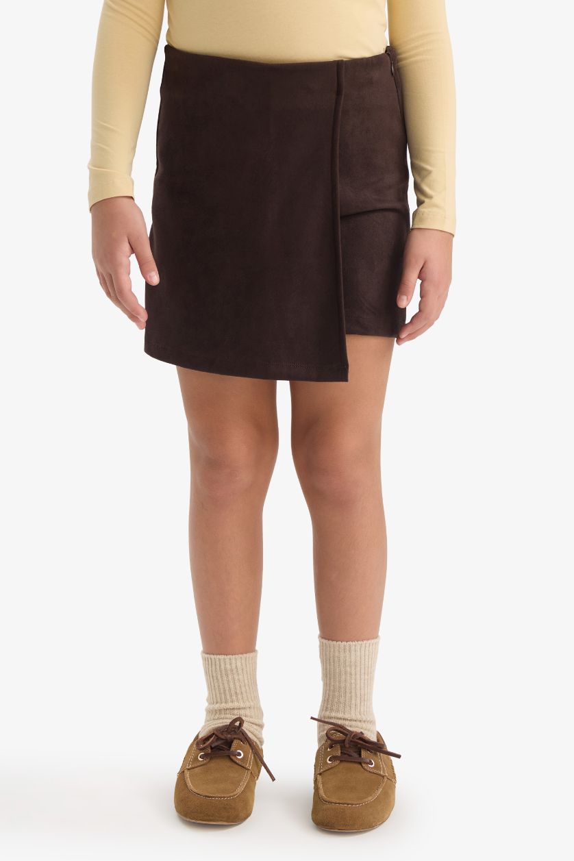 Kız Çocuk - Genç Kız Kahve Süet Şort Etek Kız Çocuk