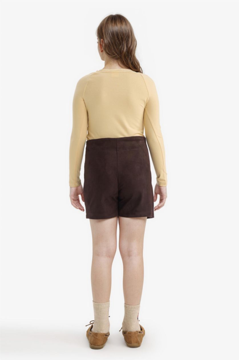 Kız Çocuk - Genç Kız Kahve Süet Şort Etek Kız Çocuk