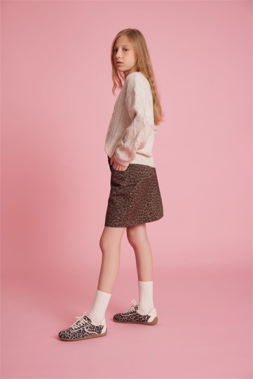 Kız Çocuk - Genç Kız Kahve Leopar Desenli Etek Kız Çocuk