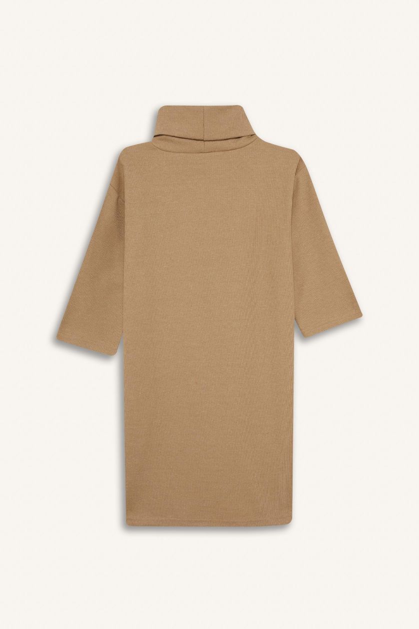 Kadın Bej Balıkçı Yaka Yarım Kollu Mini Elbise