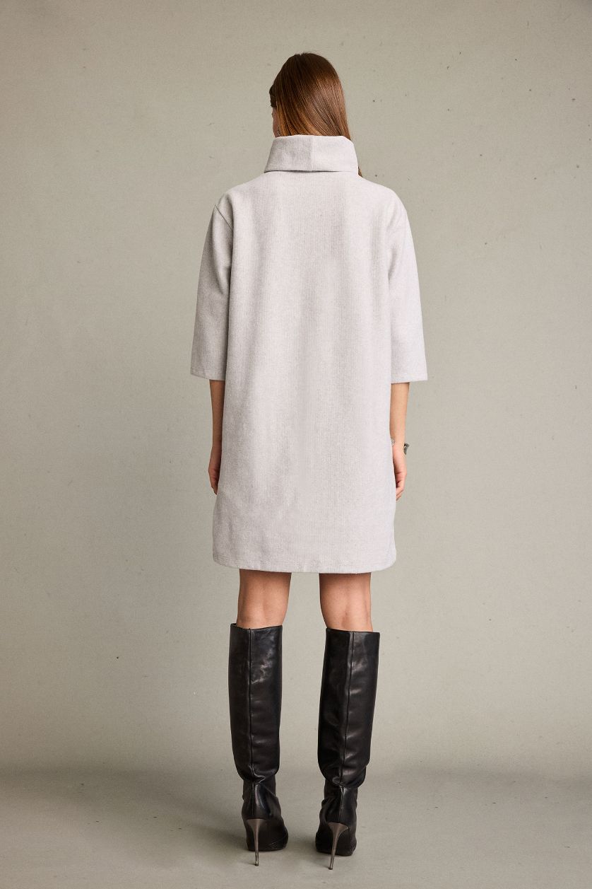 Kadın Açık Gri Balıkçı Yaka Yarım Kollu Mini Elbise