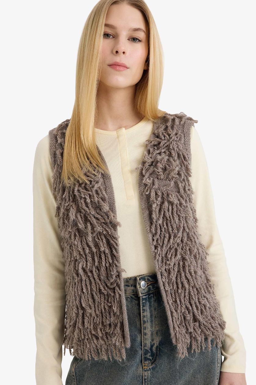 Kadın Vizon Püskül Detaylı Yelek