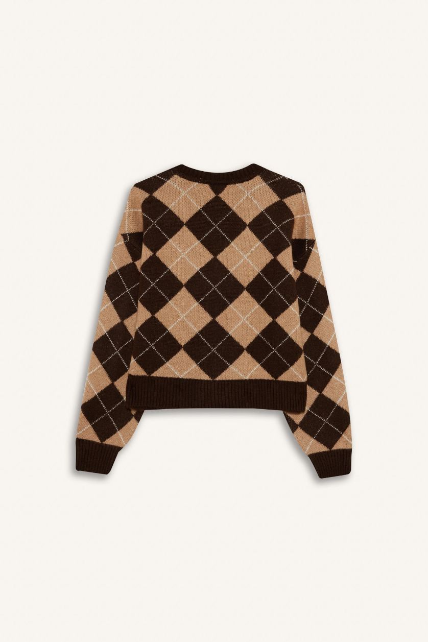 WOMAN Brown Regular Fit V-Neck Printed Cardigan