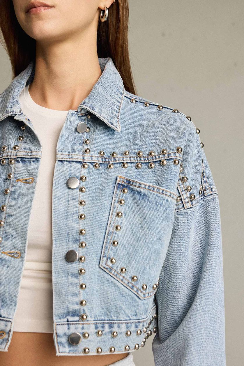 نساء أزرق فاتح جاكيت جينز