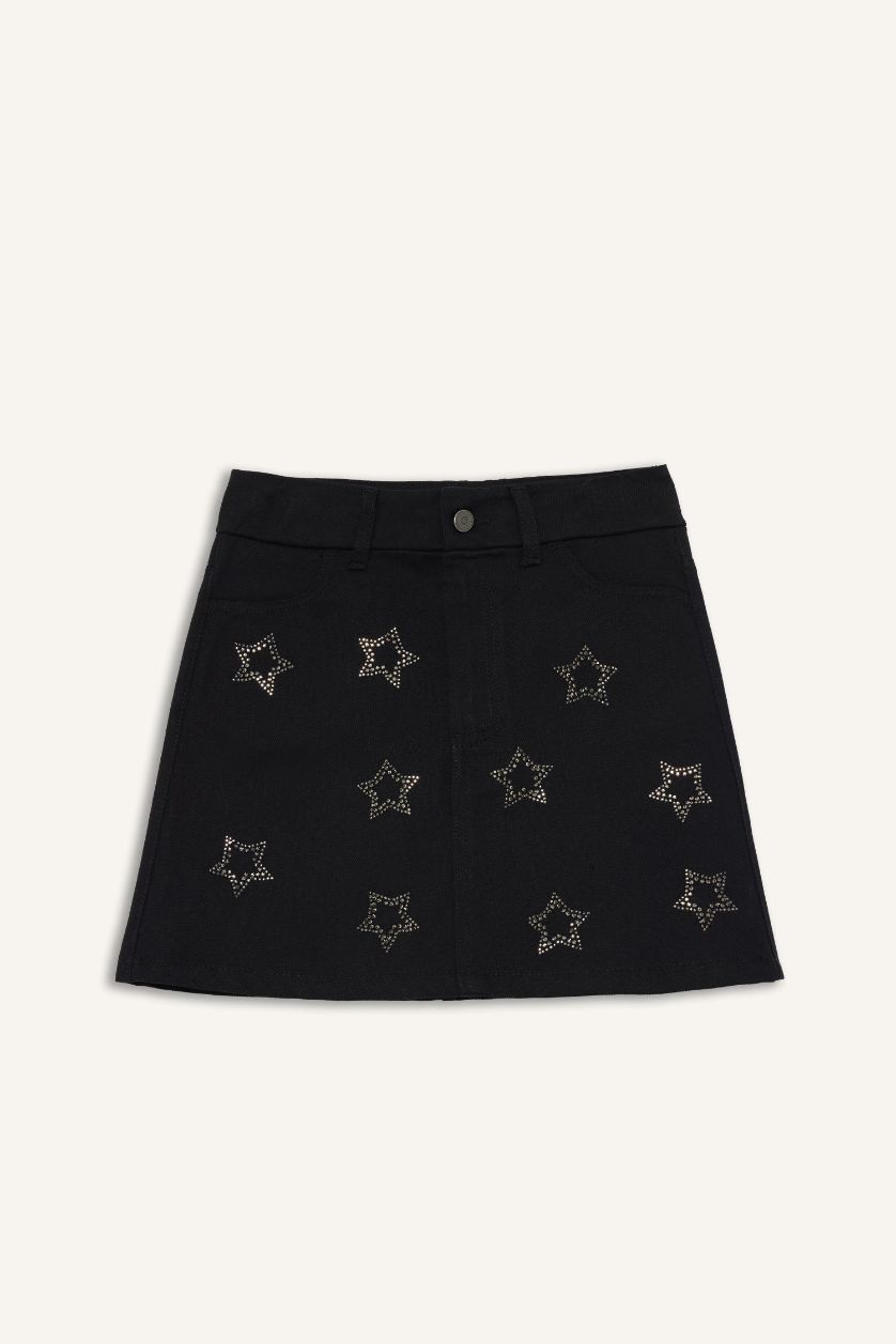 بنات Siyah Orta تنورة بناتي جبردين بطبعة نجم