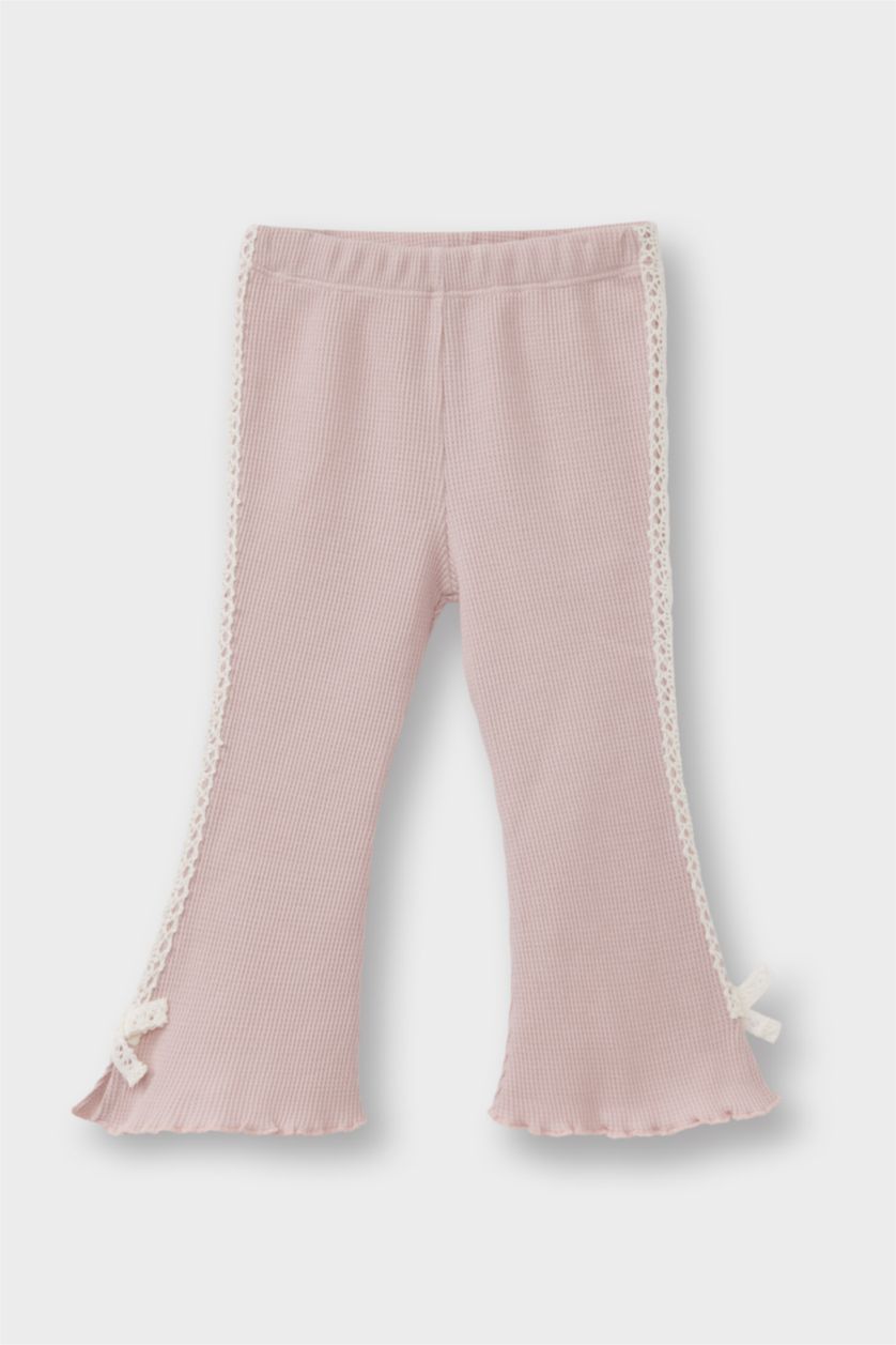 Kız Bebek Pembe 2'li Takım Çiçekli Sweatshirt İspanyol Paça Alt Kız Bebek