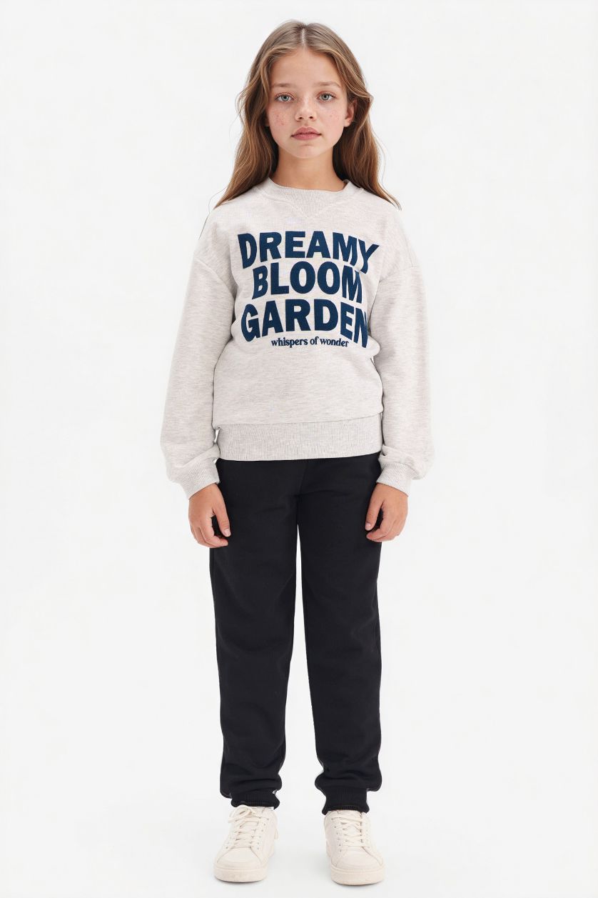 GIRLS & TEENS Grey Melange Relax Fit Crew Neck Sweatshirt