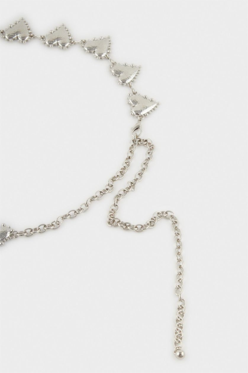 Woman Gümüş Woman Silver Heart Themed Metal Chain Belt