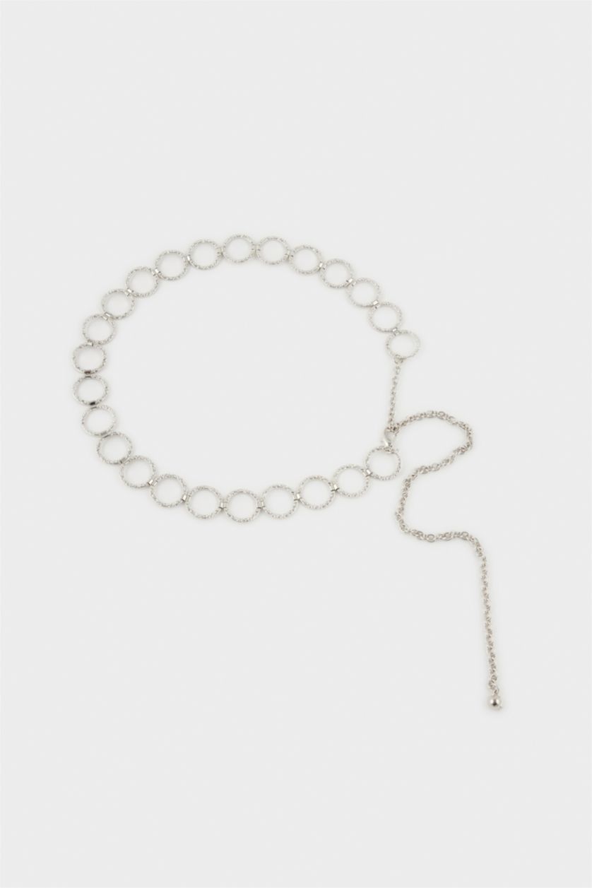 Kadın Gümüş Kadın Silver Yuvarlak Metal Zincir Kemer