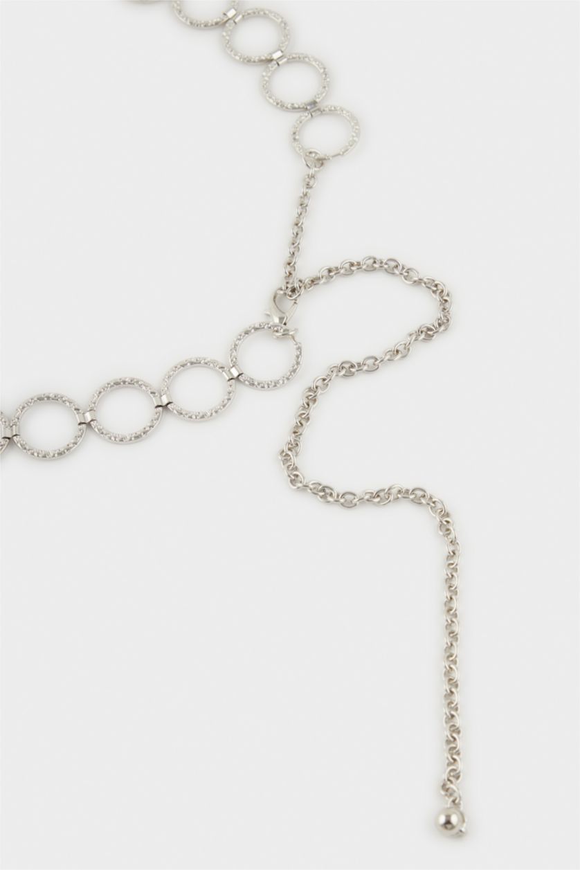 Kadın Gümüş Kadın Silver Yuvarlak Metal Zincir Kemer