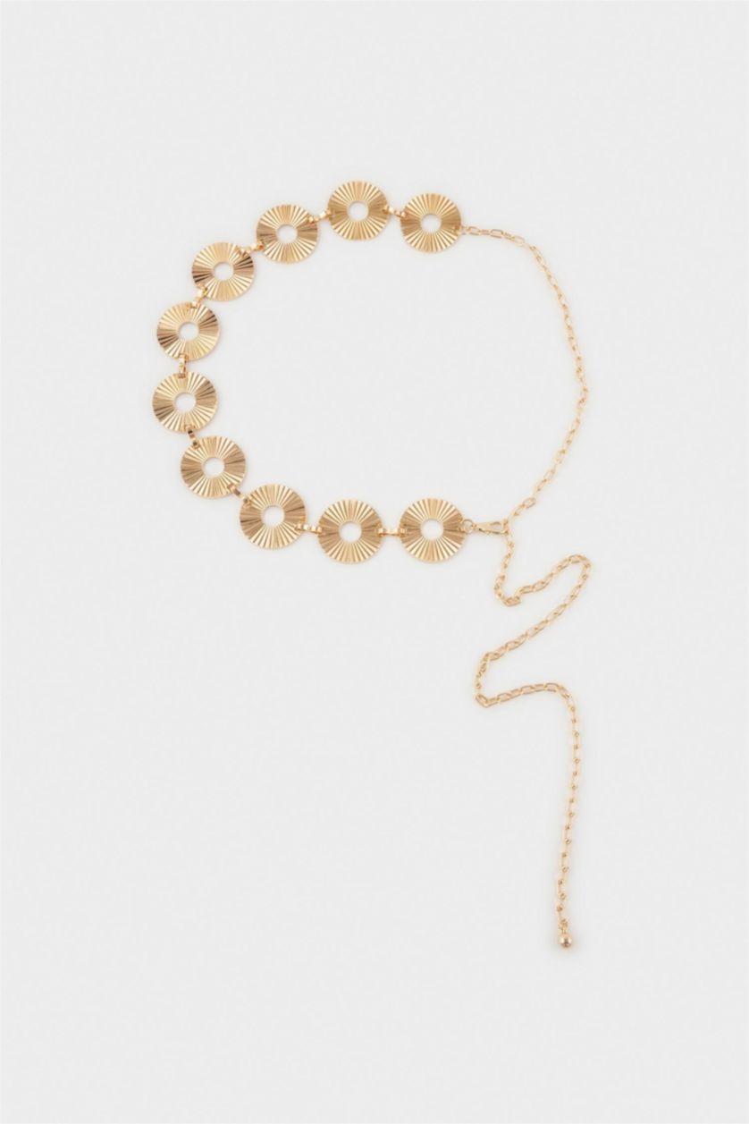 Kadın Altın Kadın Gold Yuvarlak Desenli Metal Zincir Kemer