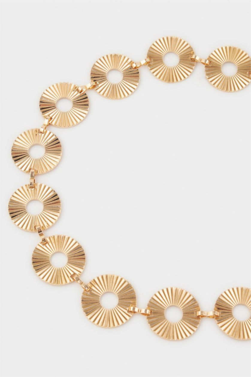 Kadın Altın Kadın Gold Yuvarlak Desenli Metal Zincir Kemer