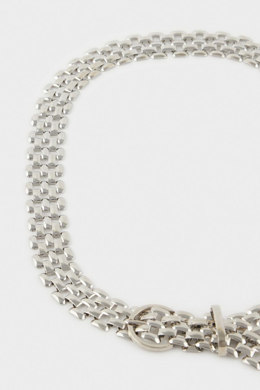 Kadın Gümüş Kadın Silver İki Sıralı Metal Zincir Kemer