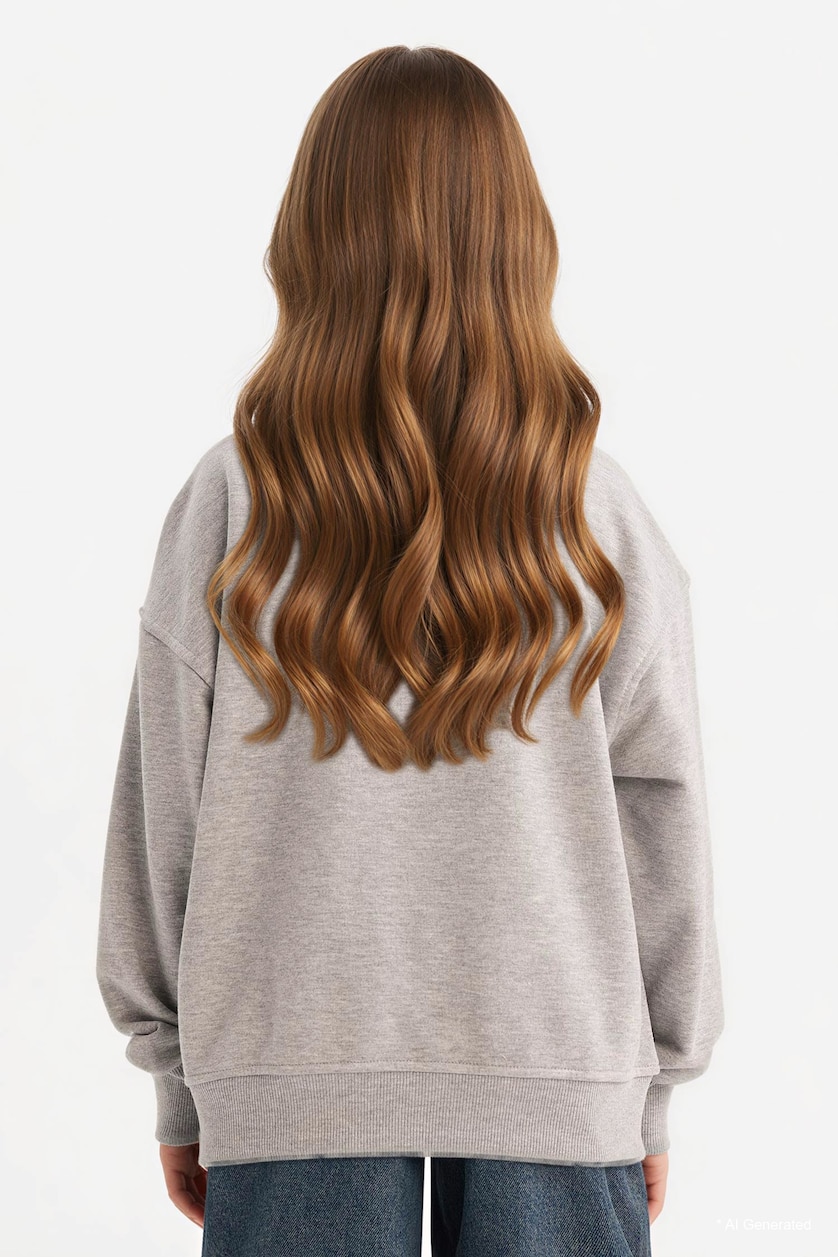 Girls & Teens Grey Melange Girl Relax Fit Crew Neck Printed Sweatshirt
