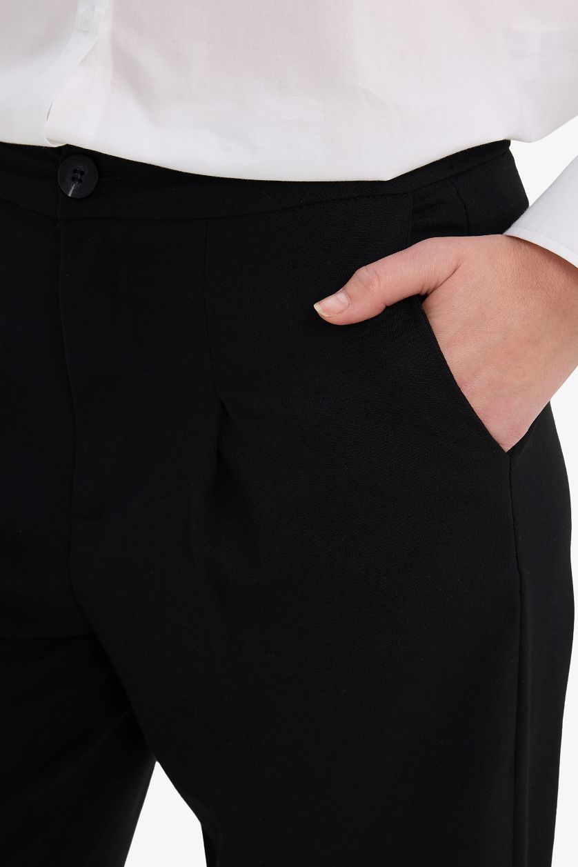 Kadın Siyah Wıde Leg Çift Cepli Yüksek Bel Geniş Paça Pantolon