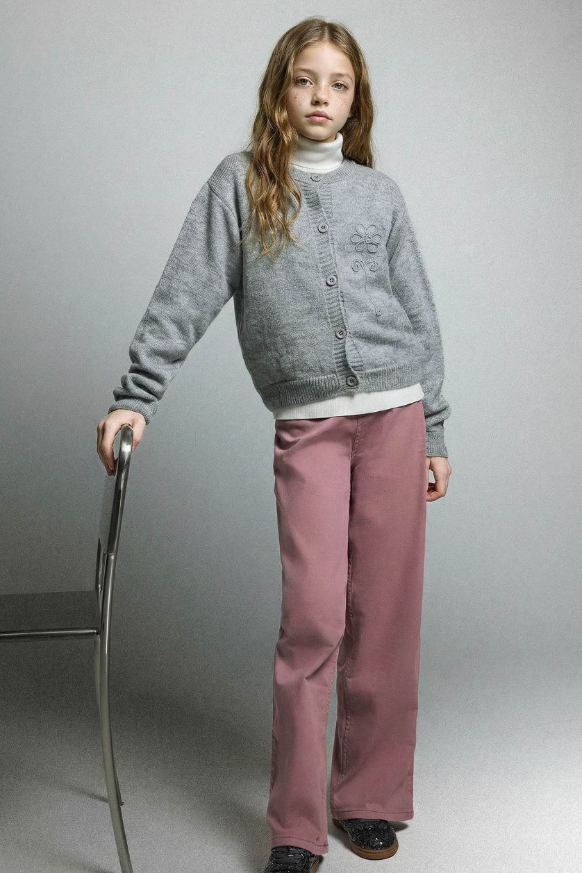 Kız Çocuk - Genç Kız Gri Düğmeli Hırka Kız Çocuk