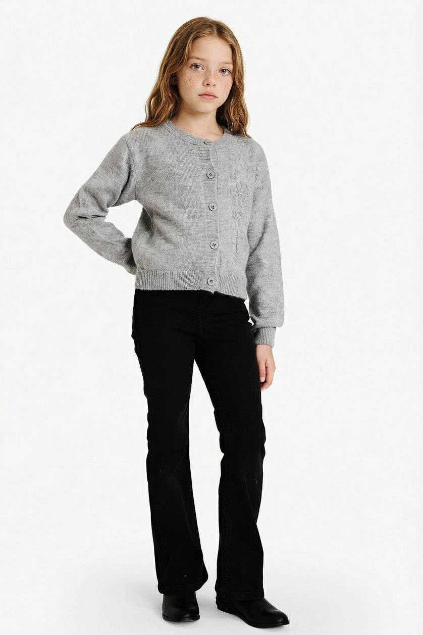 Kız Çocuk - Genç Kız Gri Düğmeli Hırka Kız Çocuk