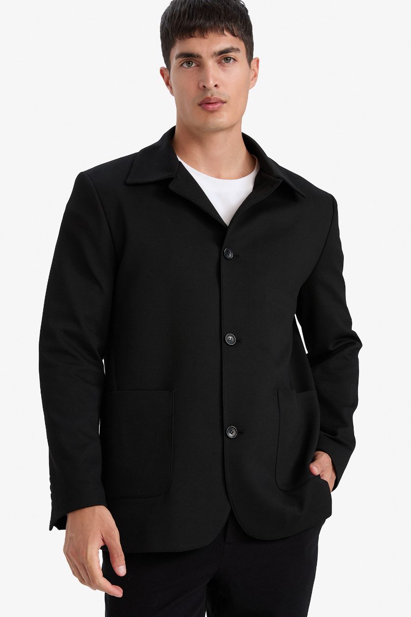 Man Black Regular Fit Polo Collar Blazer