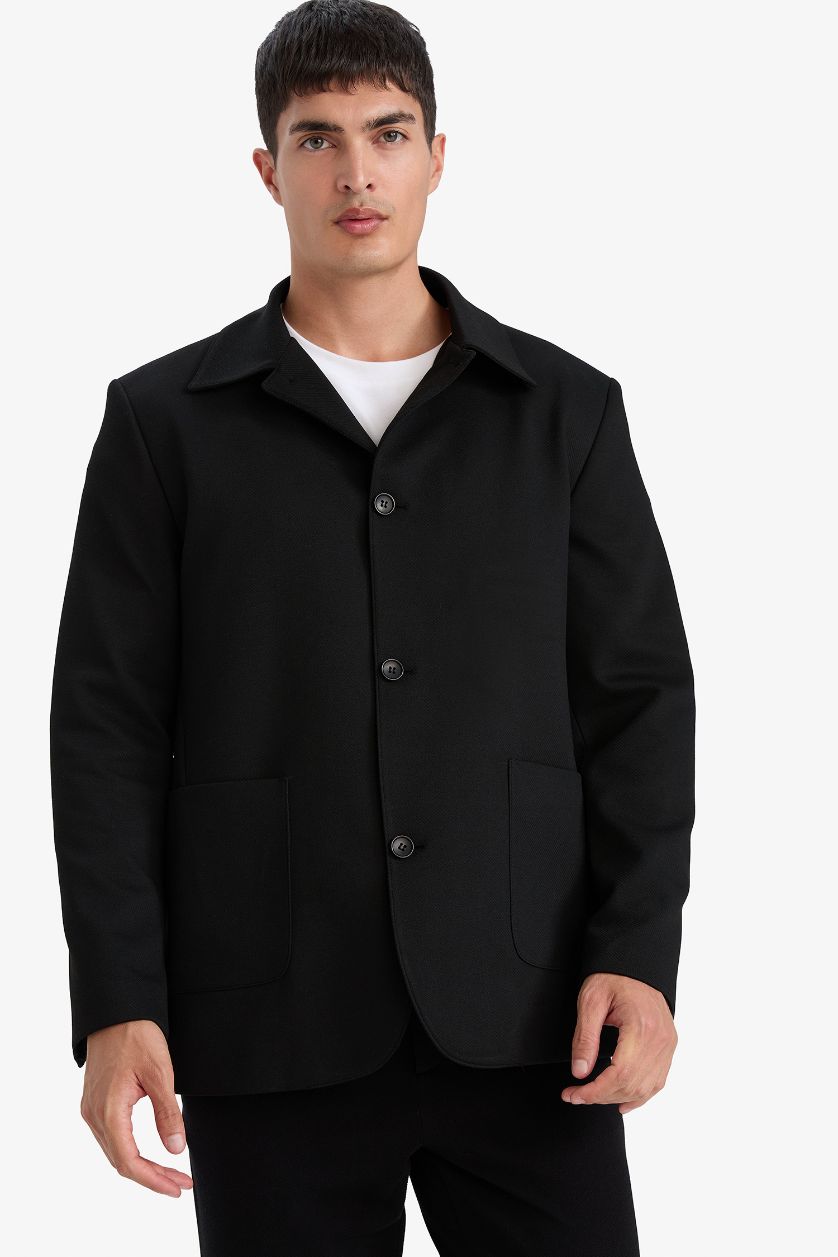 Man Black Regular Fit Polo Collar Blazer