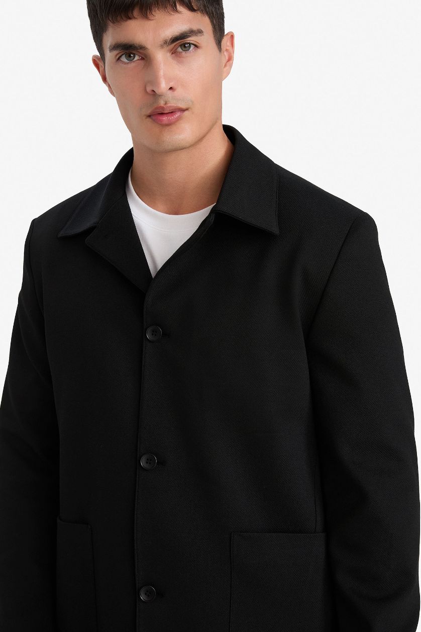 Man Black Regular Fit Polo Collar Blazer