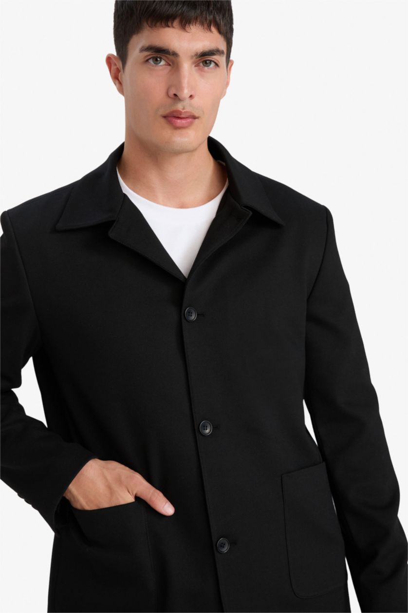Man Black Regular Fit Polo Collar Blazer