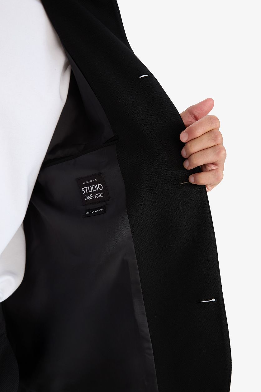 Man Black Regular Fit Polo Collar Blazer