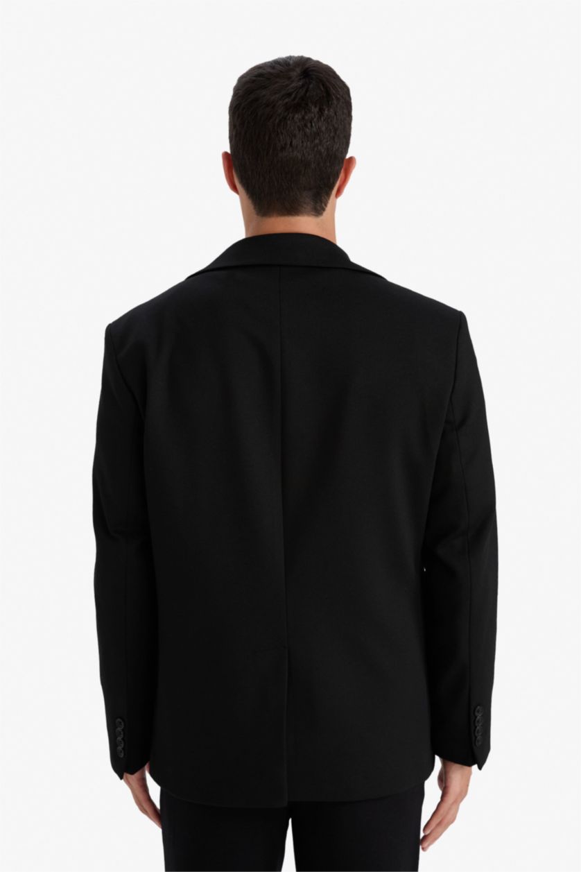 Man Black Regular Fit Polo Collar Blazer