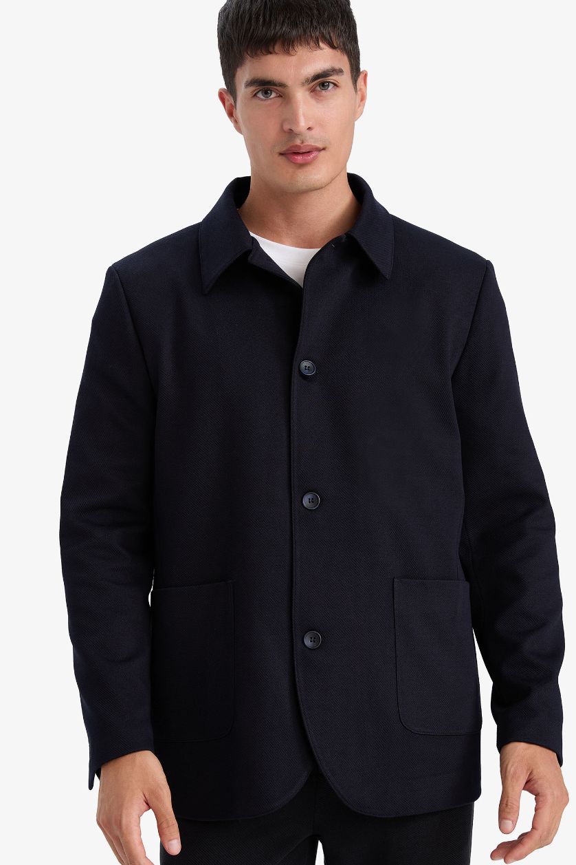 رجالي كحلي بليزر قصة عادية بياقة بولو