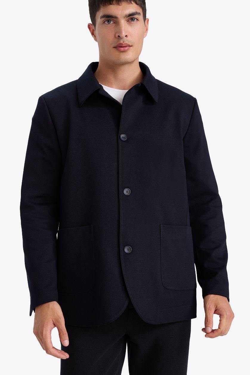 رجالي كحلي بليزر قصة عادية بياقة بولو