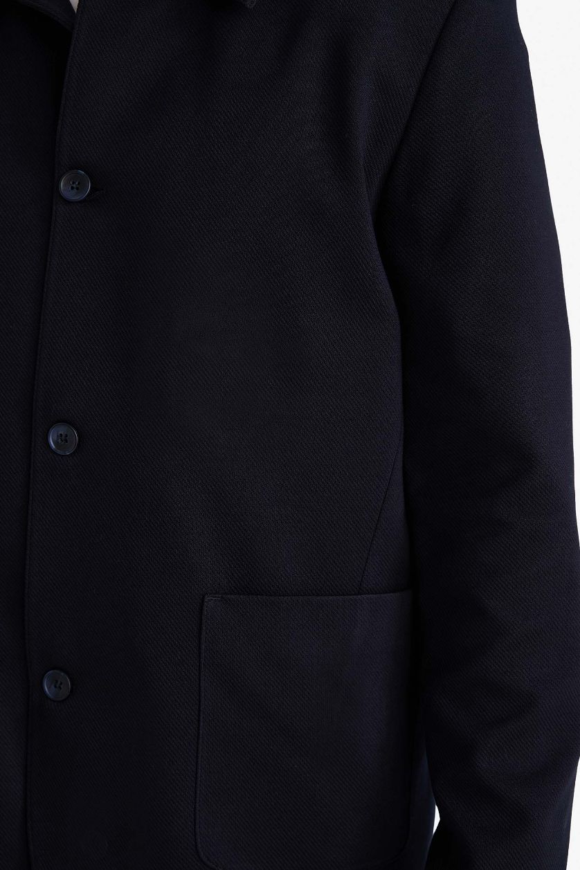 رجالي كحلي بليزر قصة عادية بياقة بولو