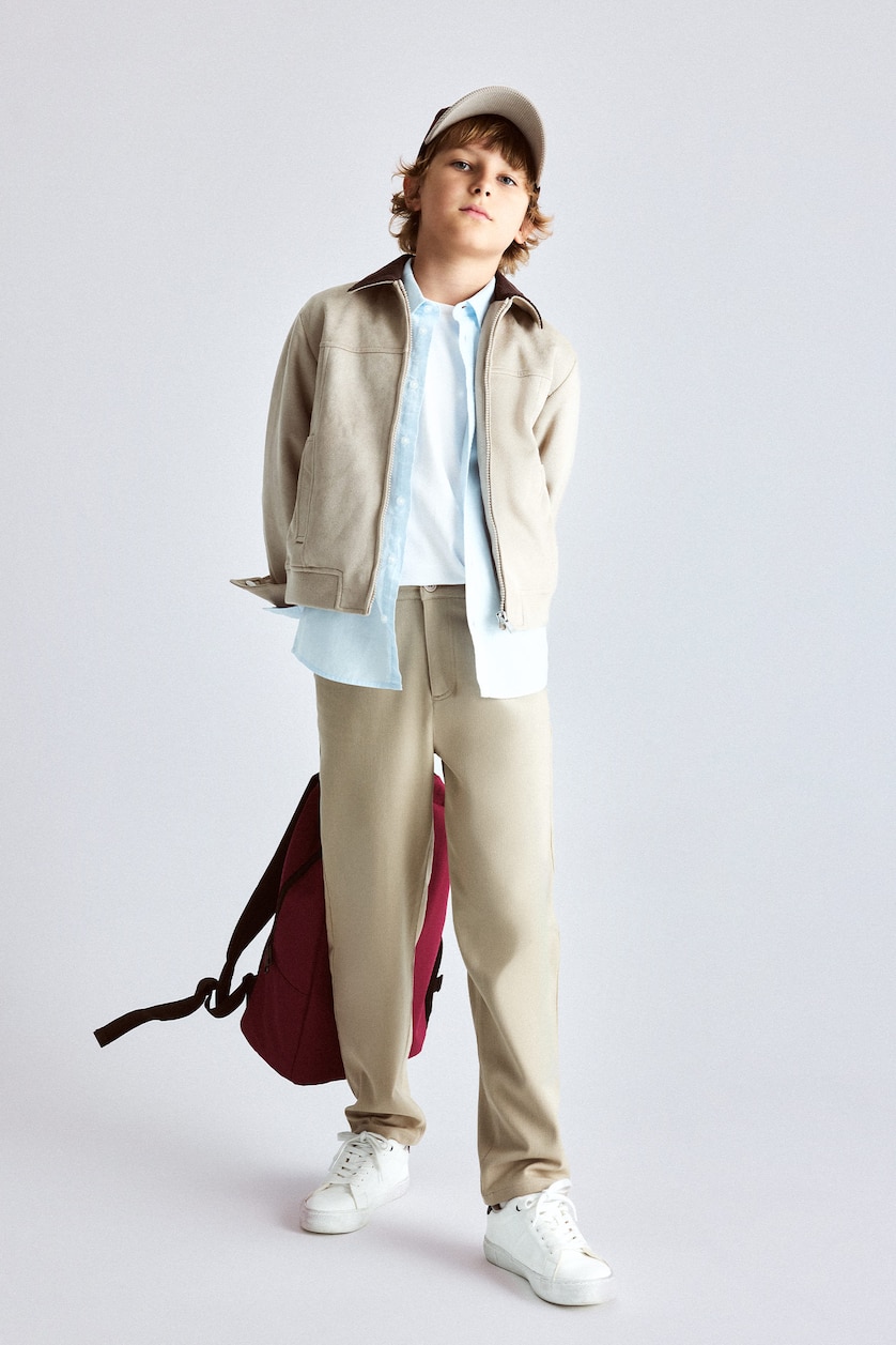 GARÇONS Beige Pantalon à jambes droites extensible Coupe régulière pour garçon