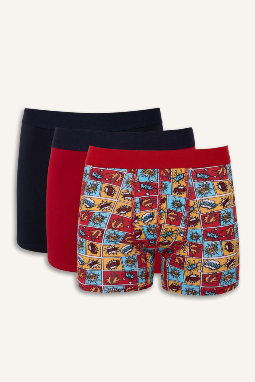 Erkek Lacivert Regular Fit Desenli 3'lü Boxer