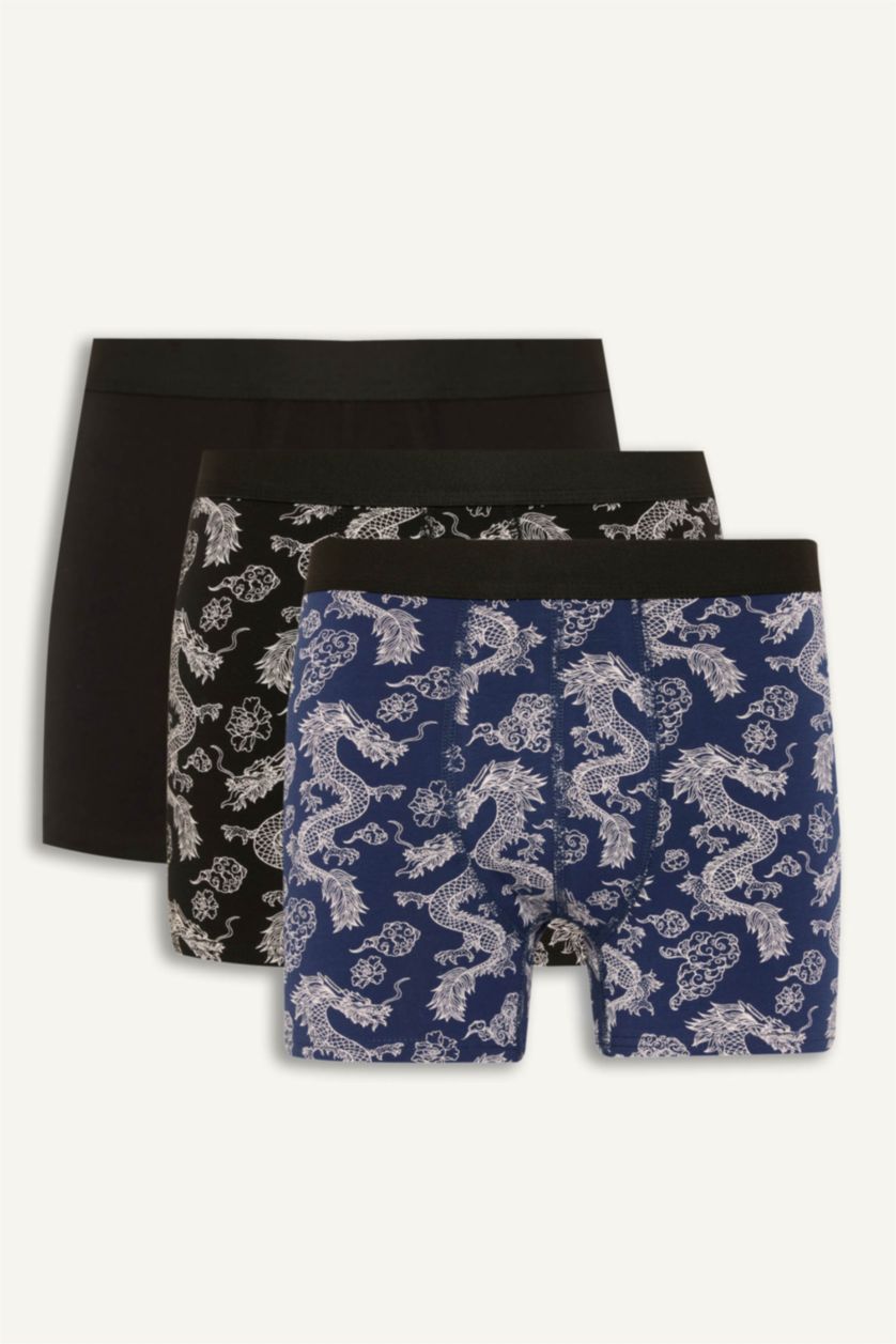 Erkek Lacivert Regular Fıt Hayvan Baskılı 3'lü Boxer
