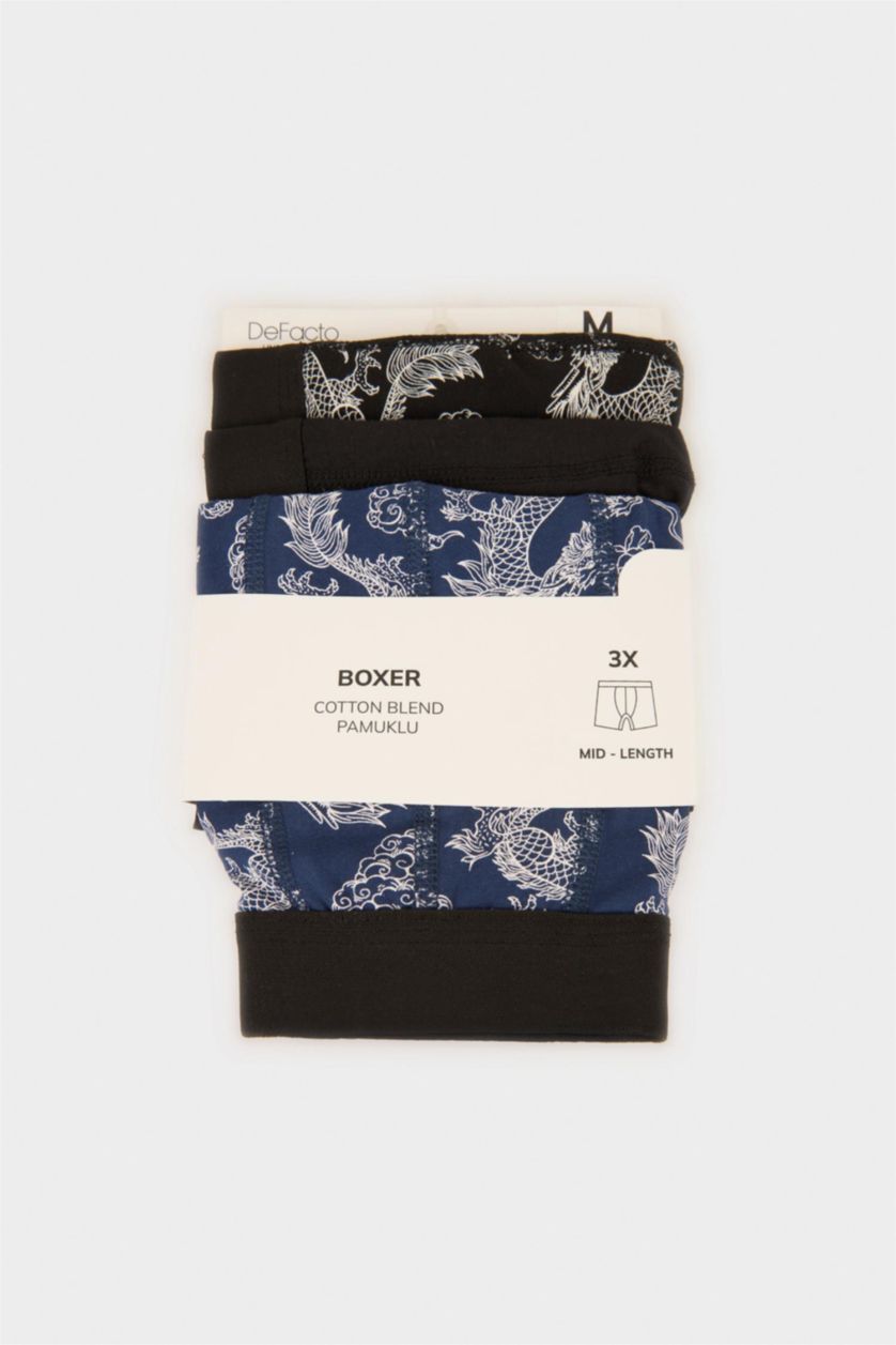 Erkek Lacivert Regular Fıt Hayvan Baskılı 3'lü Boxer