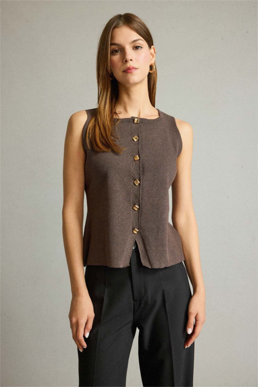 Kadın Kahve Slım Fıt Yelek