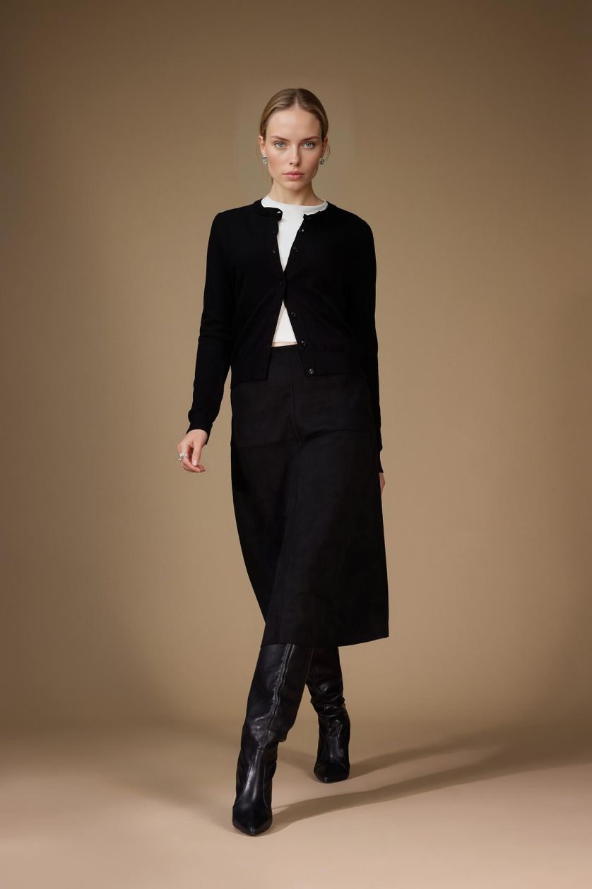 Woman Black A Cut Suede Skirt