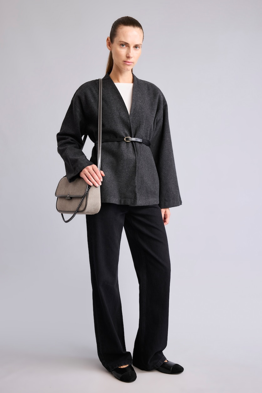 Women Anthracite Wool Look Long Sleeve Shirt