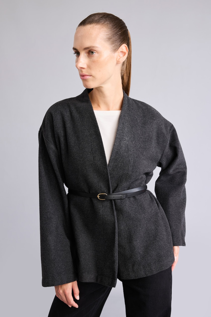 Women Anthracite Wool Look Long Sleeve Shirt