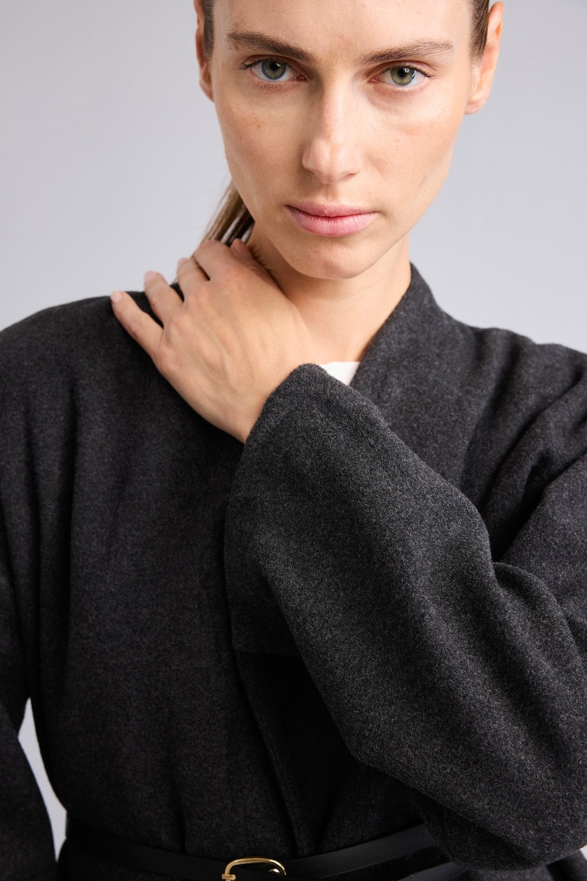 Women Anthracite Wool Look Long Sleeve Shirt