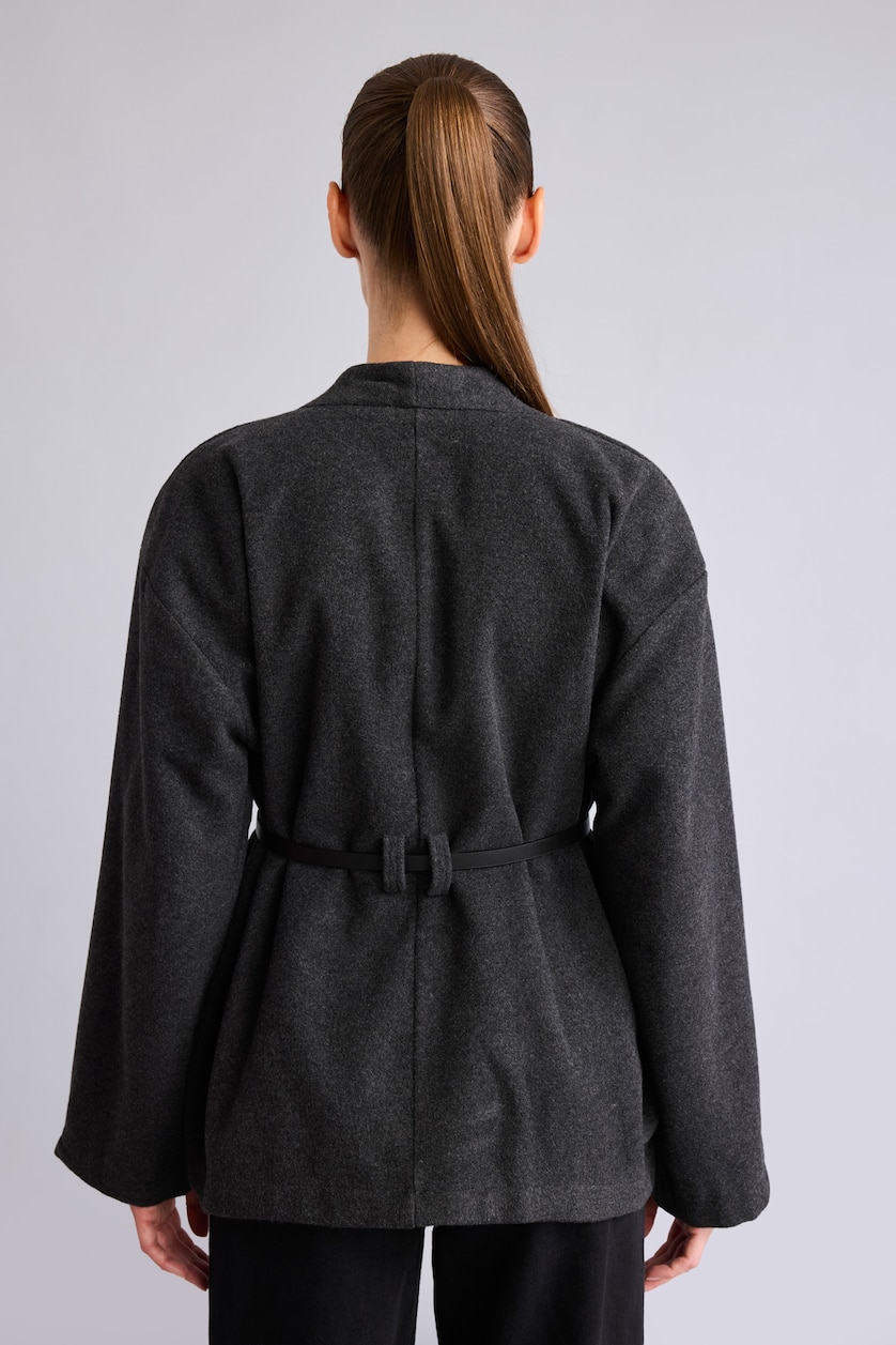 Women Anthracite Wool Look Long Sleeve Shirt